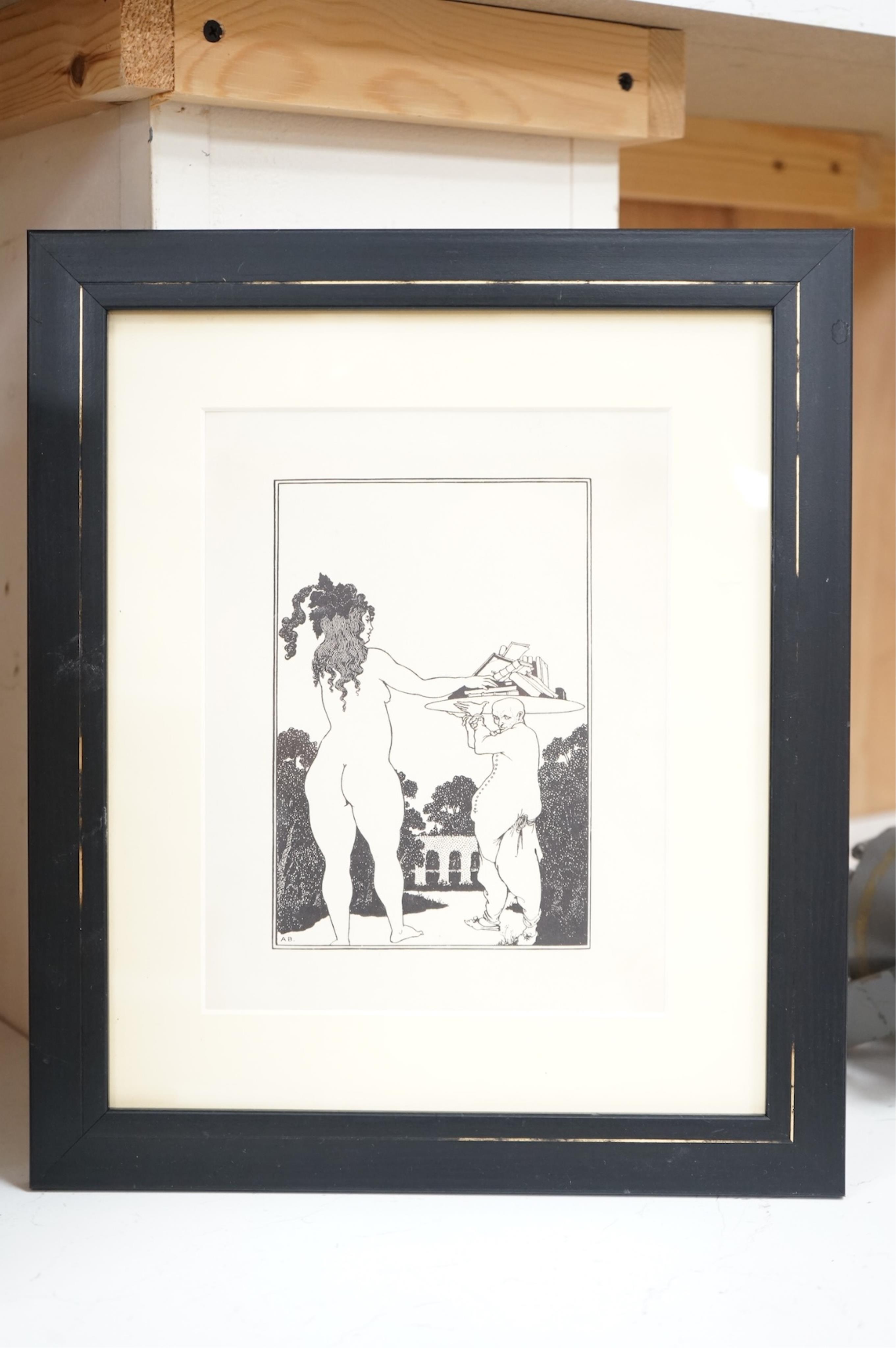 After Aubrey Beardsley (1872-1898), various scenes to include ‘Messalina’ and 'The Stomach Dancer', unsigned, eight prints, largest 24 x 17cm